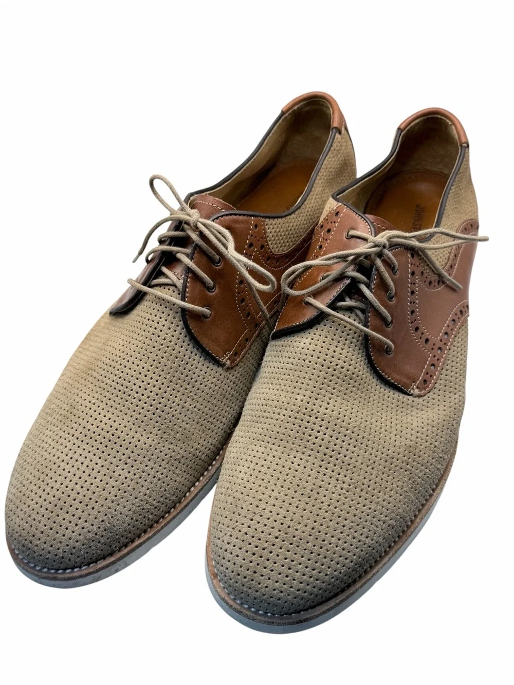 Johnston & Murphy Sheepskin Suede Wingtip Oxfords Men’s 13M Tan Brown
